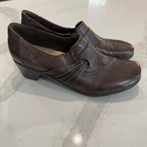 Michel M Pineapple Leather Slip On Wedge Clogs Women's 10M Brown Comfort Casual